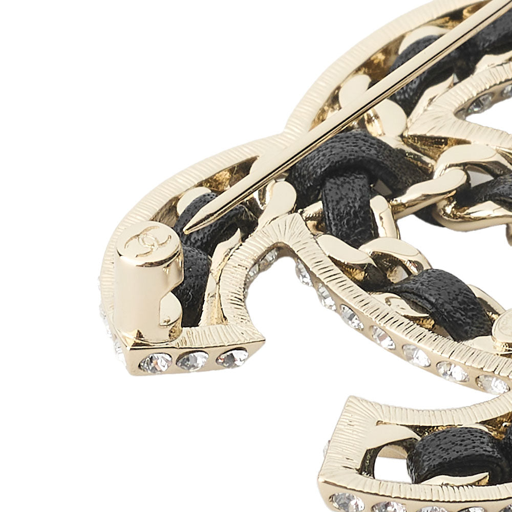 CHANEL Brooch, Coco Mark, Leather, Gold, Gold-Tone Hardware, Pre-Owned - Vintage La Charme