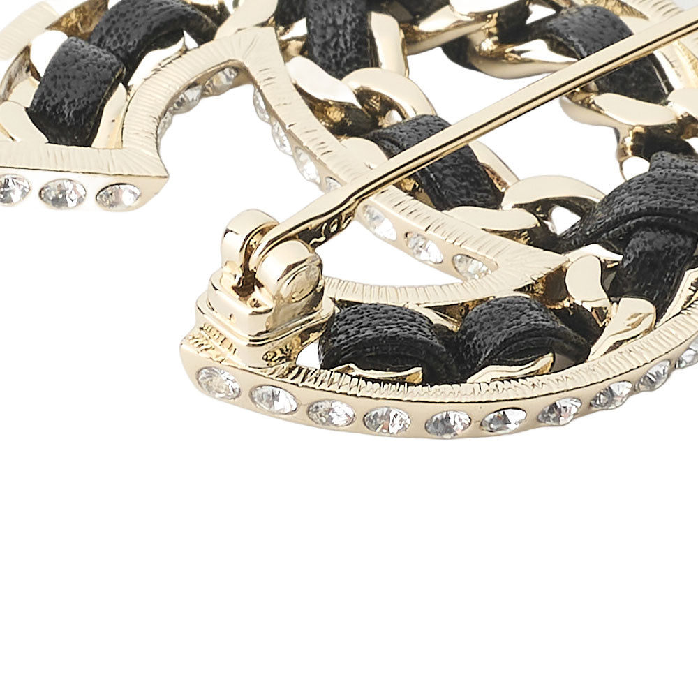 CHANEL Brooch, Coco Mark, Leather, Gold, Gold-Tone Hardware, Pre-Owned - Vintage La Charme
