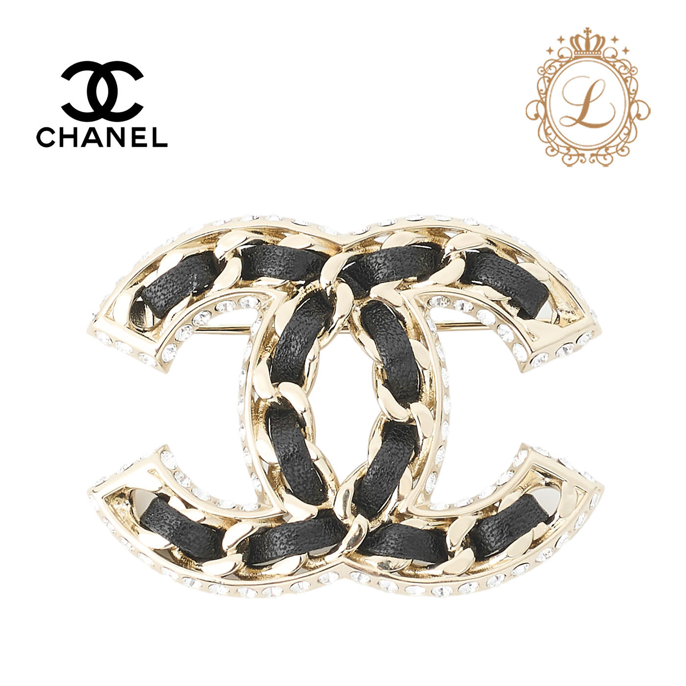 CHANEL Brooch, Coco Mark, Leather, Gold, Gold-Tone Hardware, Pre-Owned - Vintage La Charme