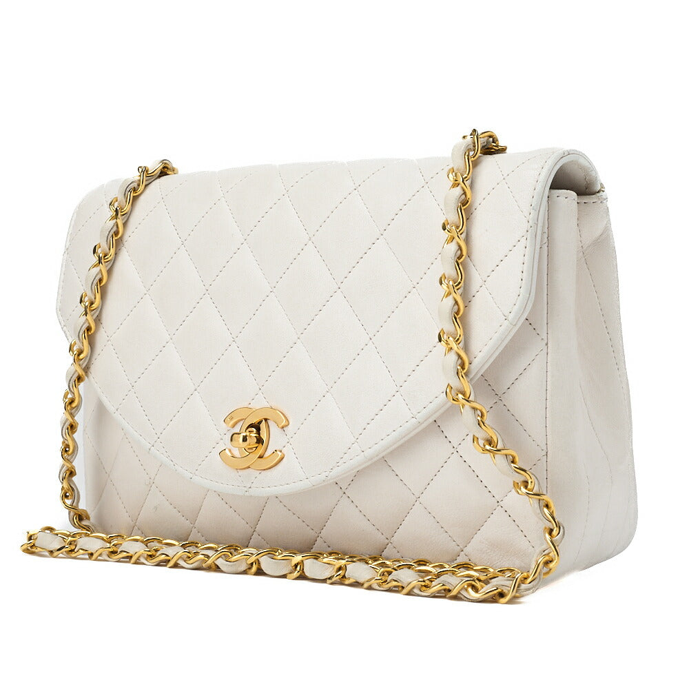 CHANEL Shoulder Bag, Chain Shoulder, Matelasse, Lambskin, White, Gold-Tone Hardware, Pre-Owned - Vintage La Charme