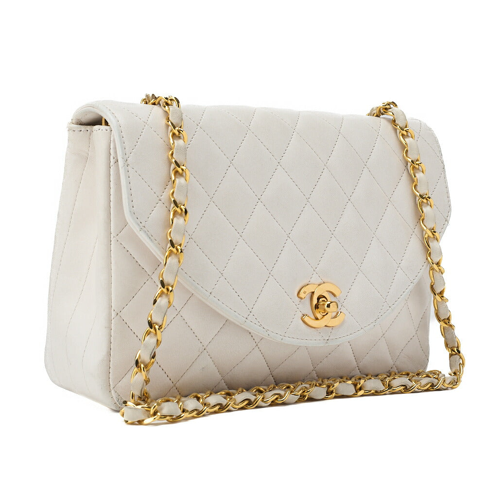 CHANEL Shoulder Bag, Chain Shoulder, Matelasse, Lambskin, White, Gold-Tone Hardware, Pre-Owned - Vintage La Charme