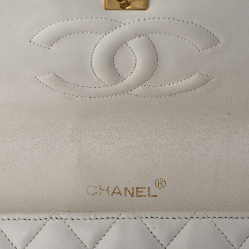 CHANEL Shoulder Bag, Chain Shoulder, Matelasse, Lambskin, White, Gold-Tone Hardware, Pre-Owned - Vintage La Charme