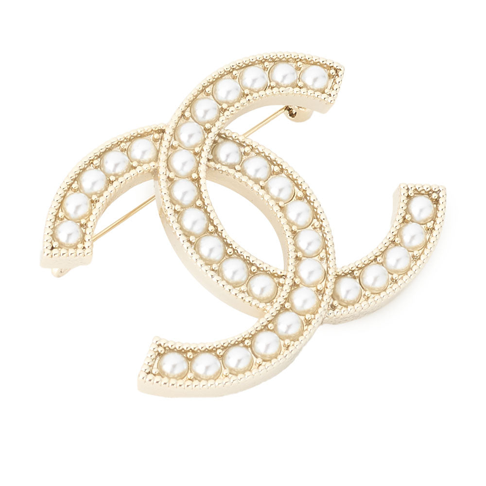 CHANEL Brooch Coco Mark Pearl Gold Plated Gold Pre-Owned - Vintage La Charme