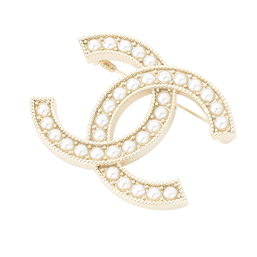 CHANEL Brooch Coco Mark Pearl Gold Plated Gold Pre-Owned - Vintage La Charme