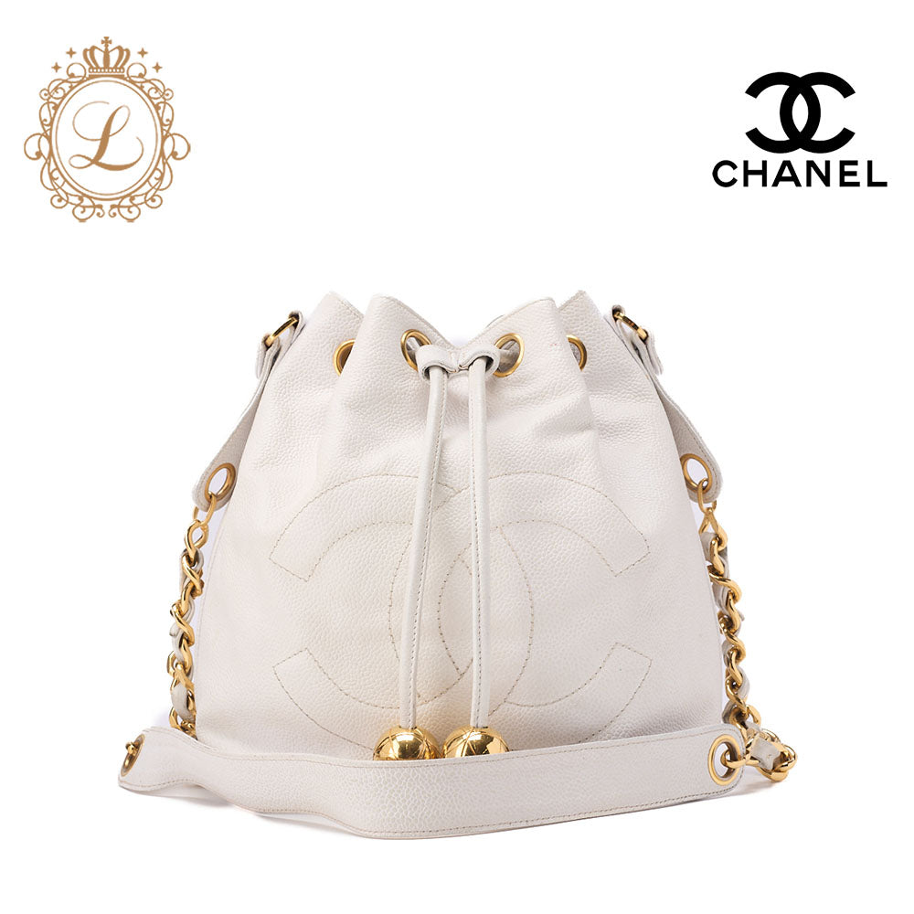 CHANEL Shoulder Bag, Chain Shoulder, Caviar Leather, White, Gold-Tone Hardware, Pre-Owned - Vintage La Charme