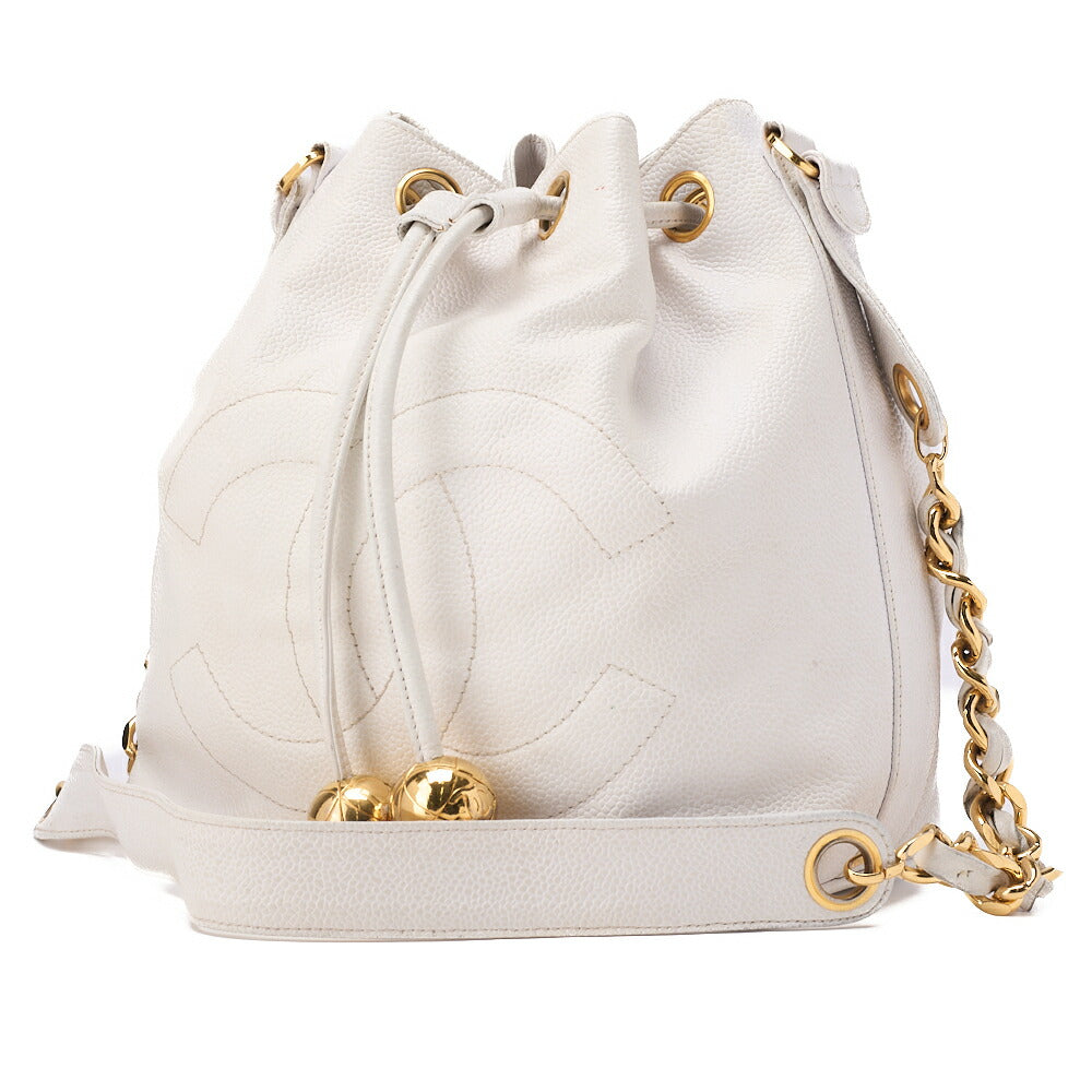 CHANEL Shoulder Bag, Chain Shoulder, Caviar Leather, White, Gold-Tone Hardware, Pre-Owned - Vintage La Charme