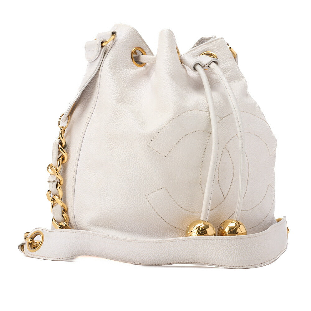 CHANEL Shoulder Bag, Chain Shoulder, Caviar Leather, White, Gold-Tone Hardware, Pre-Owned - Vintage La Charme