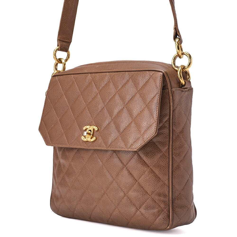 CHANEL Shoulder Bag, Chain Shoulder, Matelasse, Caviar Skin, Brown, Gold-Tone Hardware, Pre-Owned - Vintage La Charme