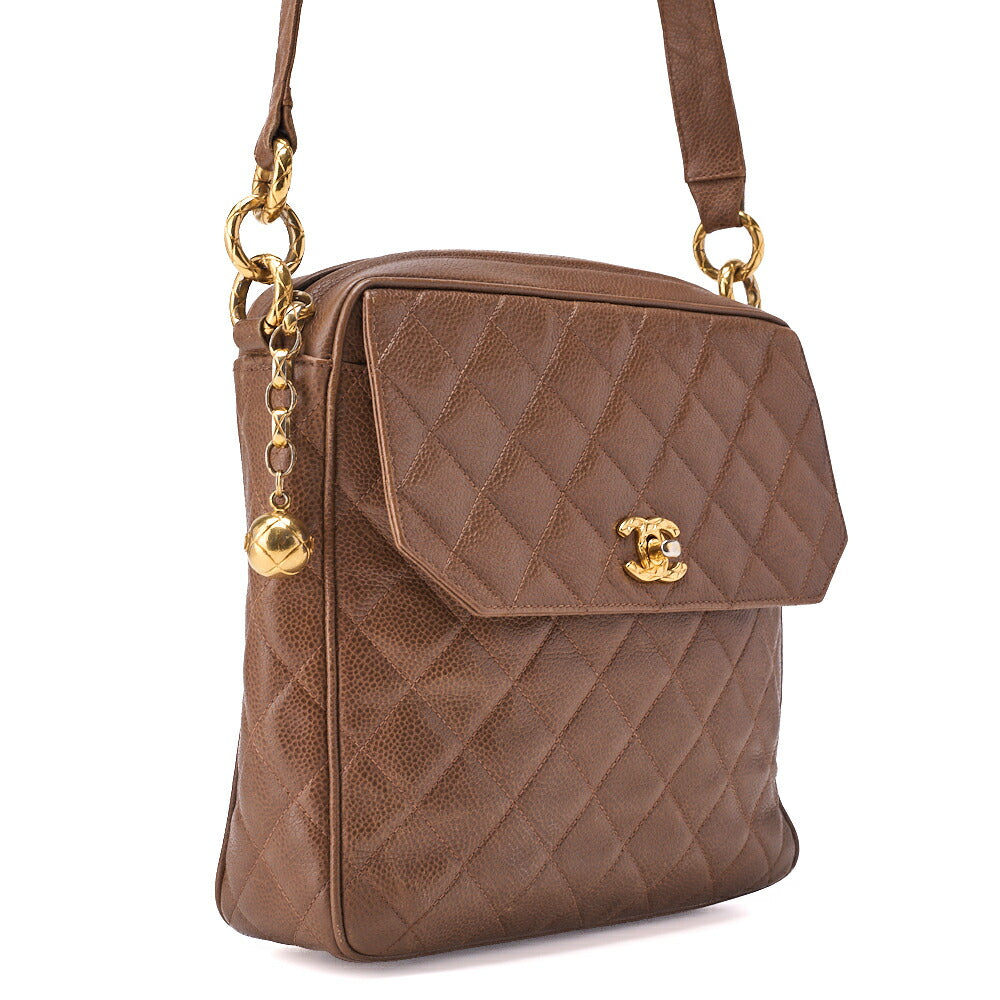 CHANEL Shoulder Bag, Chain Shoulder, Matelasse, Caviar Skin, Brown, Gold-Tone Hardware, Pre-Owned - Vintage La Charme