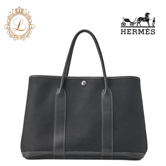 HERMES Garden Party PM Tote Bag Toile Offiche Black Silver-Tone Hardware Pre-Owned - Vintage La Charme