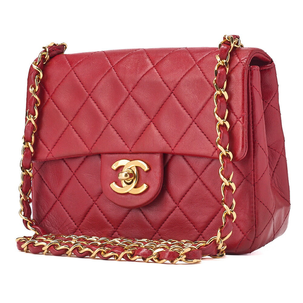 CHANEL Chain Shoulder Bag Mini Matelasse Lambskin Red Gold-Tone Hardware Pre-Owned - Vintage La Charme