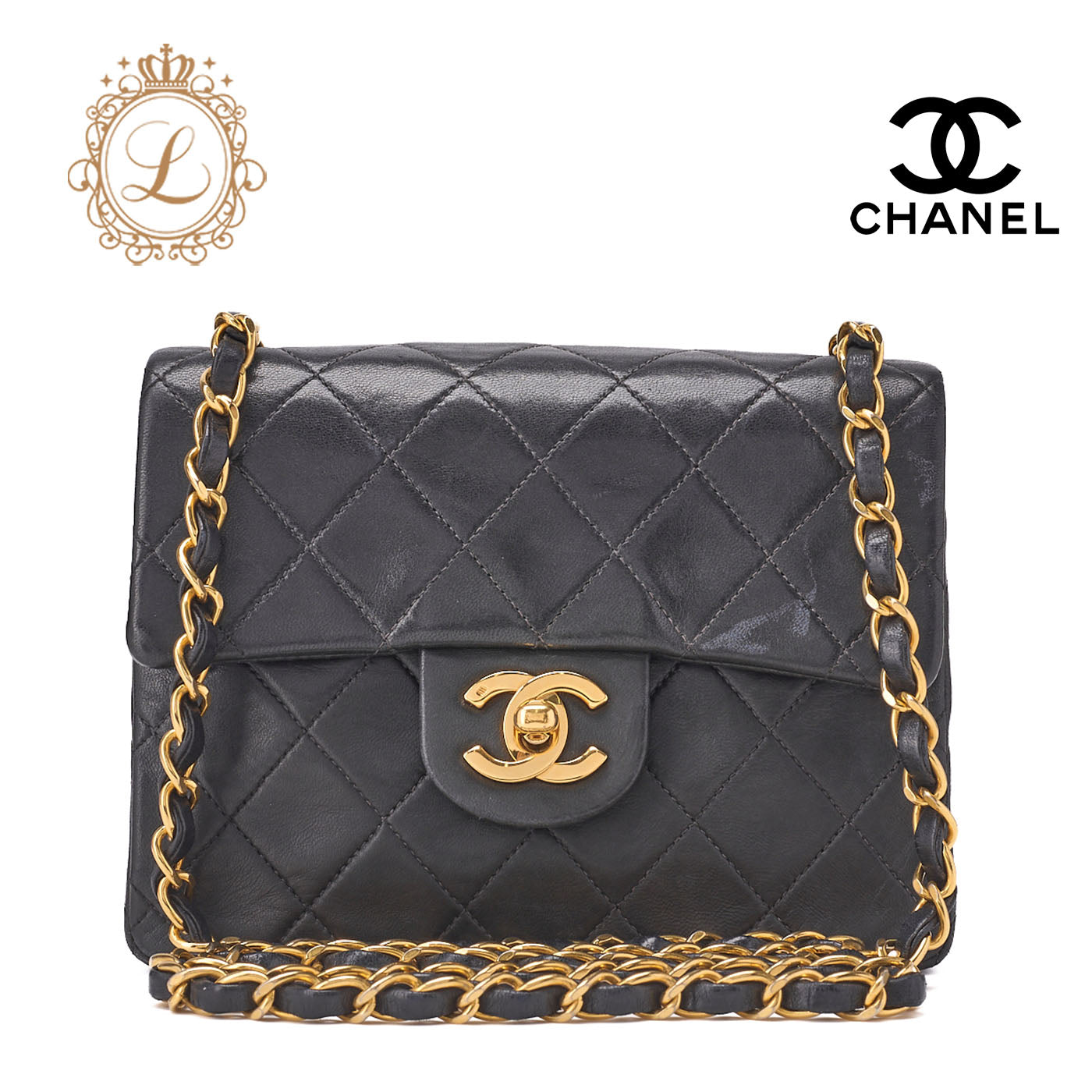 CHANEL Chain Shoulder Bag Matelasse Lambskin Black Gold-Tone Hardware Pre-Owned - Vintage La Charme
