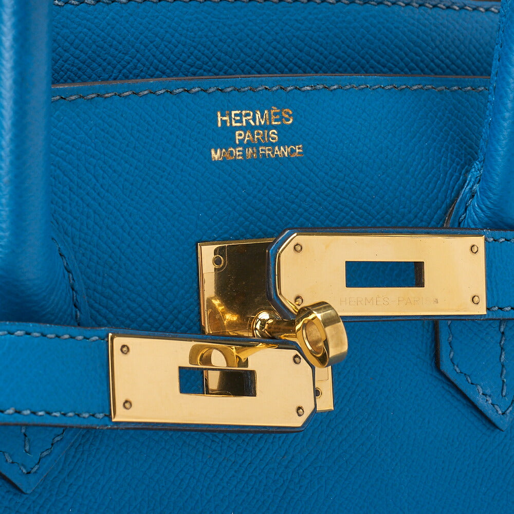 HERMES Birkin 35 Handbag Vo Epson Leather Blue Ismir Gold-Tone Hardware Pre-Owned - Vintage La Charme
