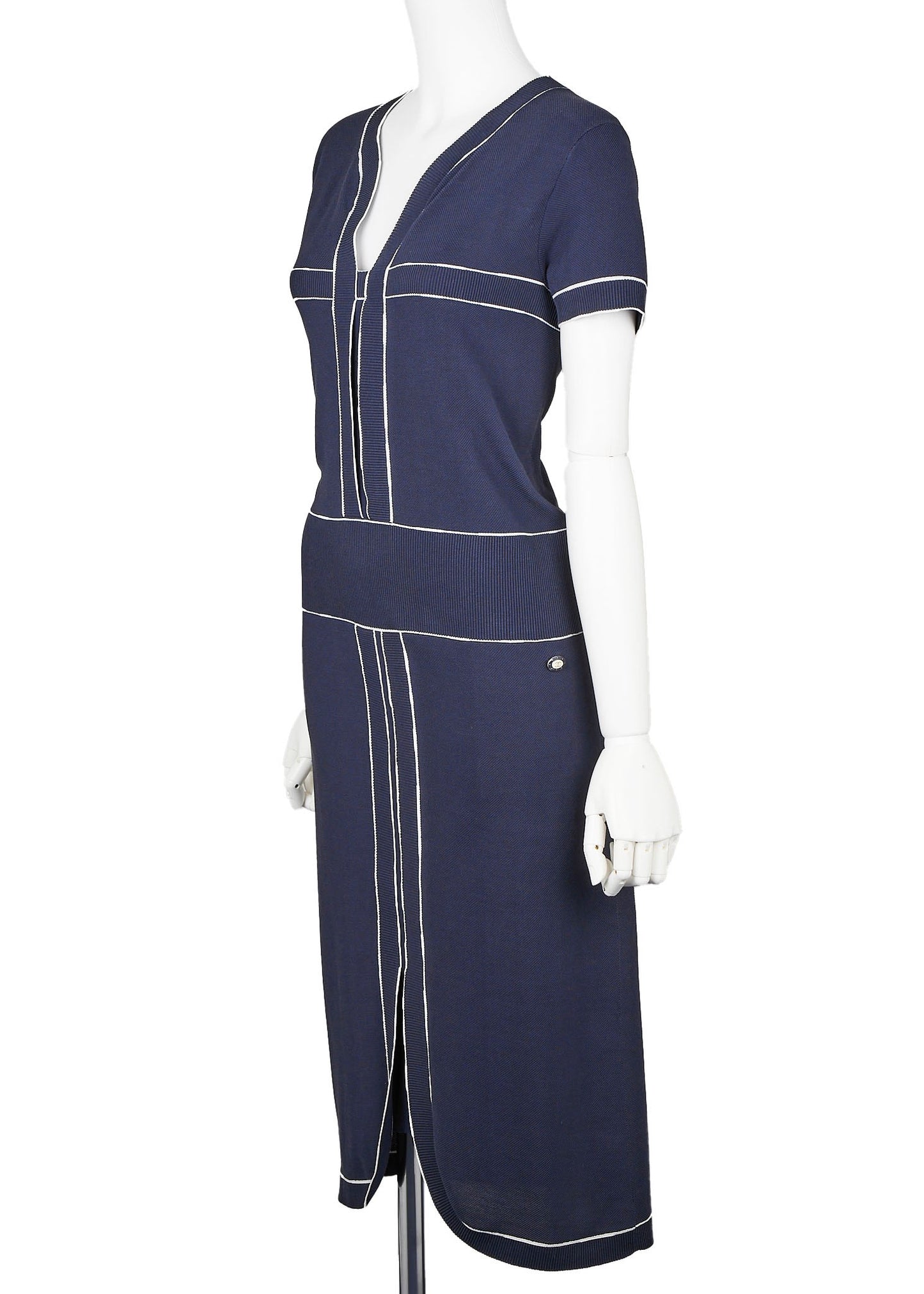 CHANEL One Piece Dress, Bicolor, Cotton, Navy, Gold-Tone Hardware, Pre-Owned - Vintage La Charme