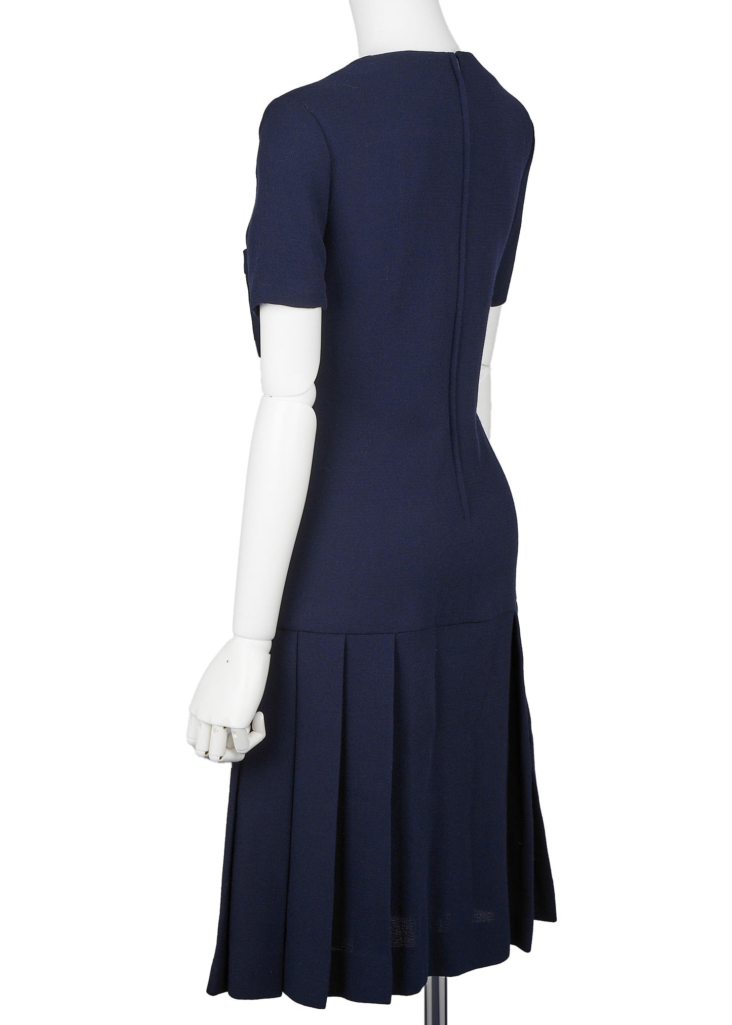 CHANEL Dress, Coco Button Pleated, Wool, Navy, Gold-Tone Hardware, Pre-Owned - Vintage La Charme