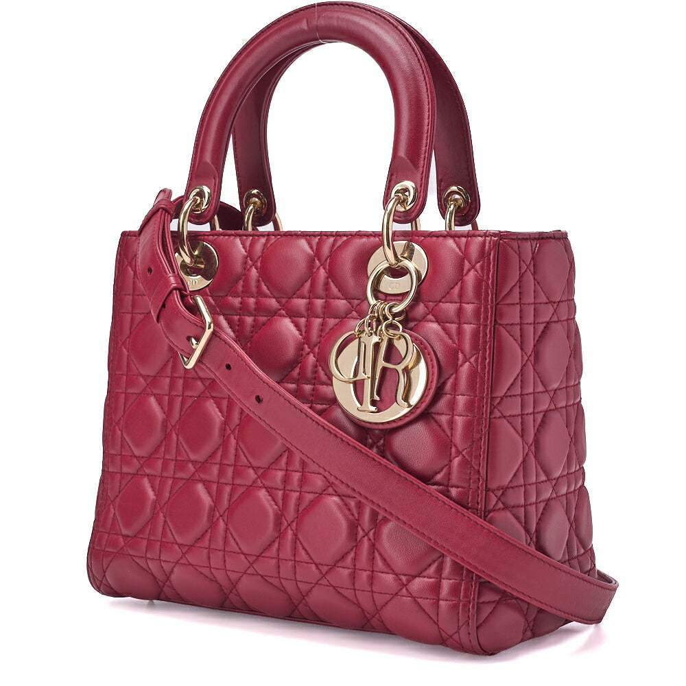 Dior Lady Dior Cannage 2WAY Handbag Lambskin Bordeaux Gold-Tone Hardware Pre-Owned - Vintage La Charme