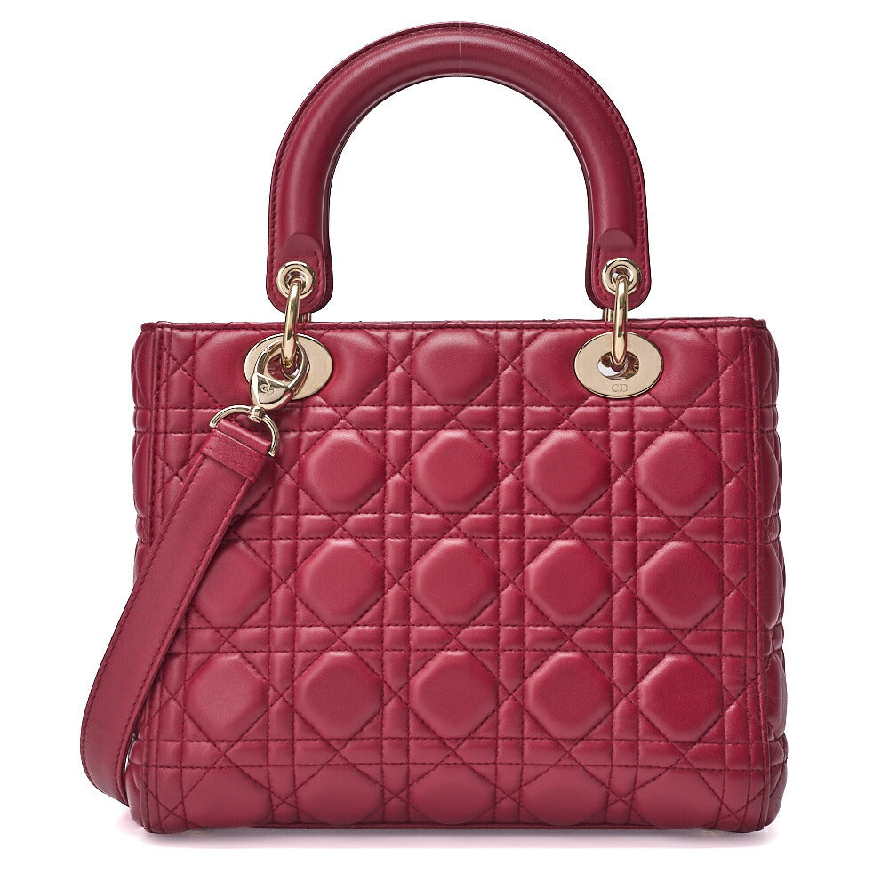 Dior Lady Dior Cannage 2WAY Handbag Lambskin Bordeaux Gold-Tone Hardware Pre-Owned - Vintage La Charme
