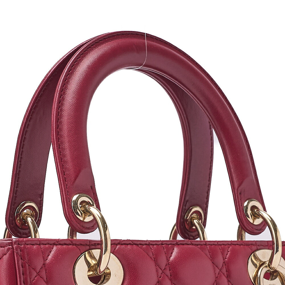 Dior Lady Dior Cannage 2WAY Handbag Lambskin Bordeaux Gold-Tone Hardware Pre-Owned - Vintage La Charme