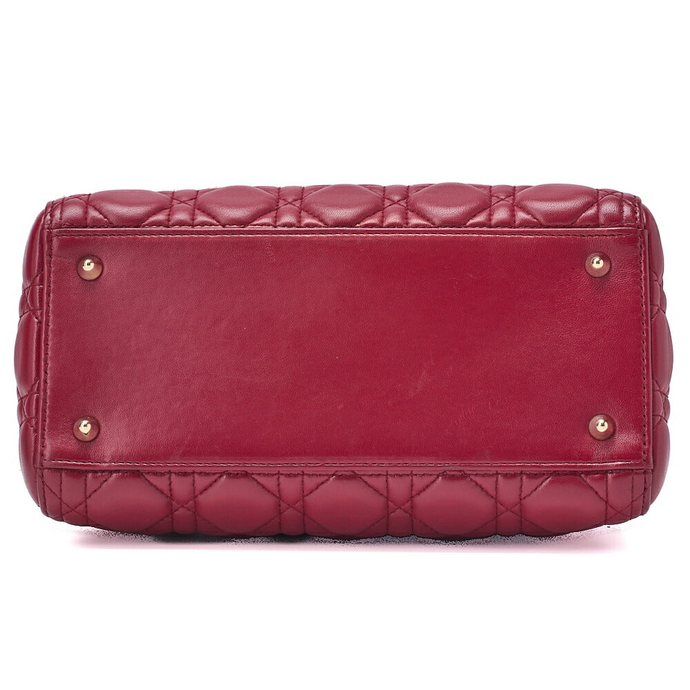Dior Lady Dior Cannage 2WAY Handbag Lambskin Bordeaux Gold-Tone Hardware Pre-Owned - Vintage La Charme