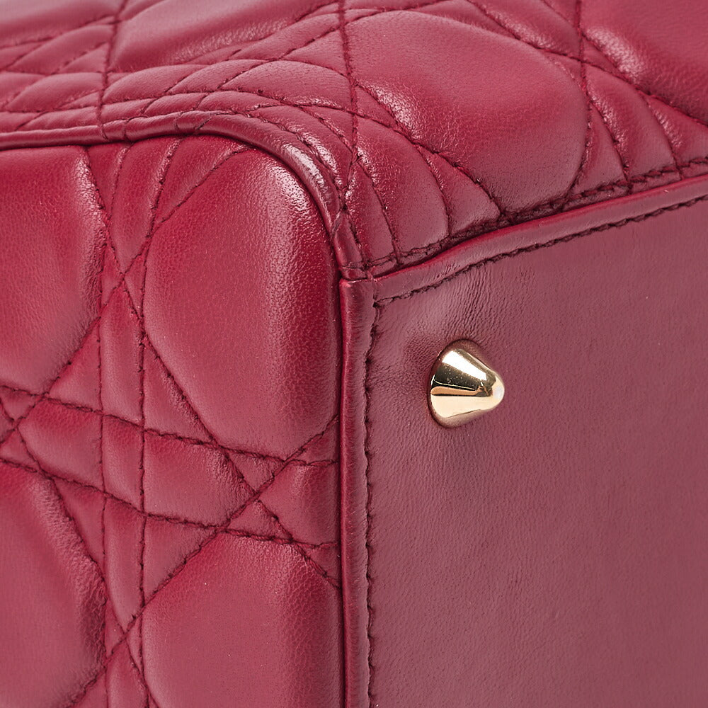 Dior Lady Dior Cannage 2WAY Handbag Lambskin Bordeaux Gold-Tone Hardware Pre-Owned - Vintage La Charme