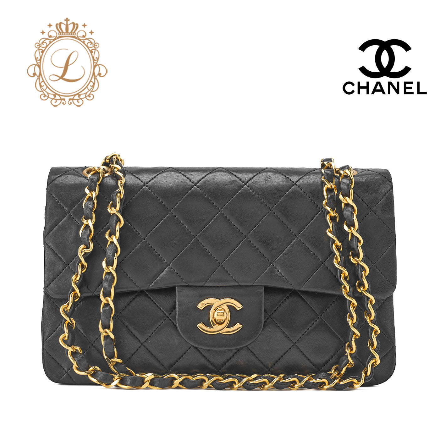 CHANEL Chain Shoulder Bag Matelasse Double Flap Lambskin Black Gold-Tone Hardware Pre-Owned - Vintage La Charme