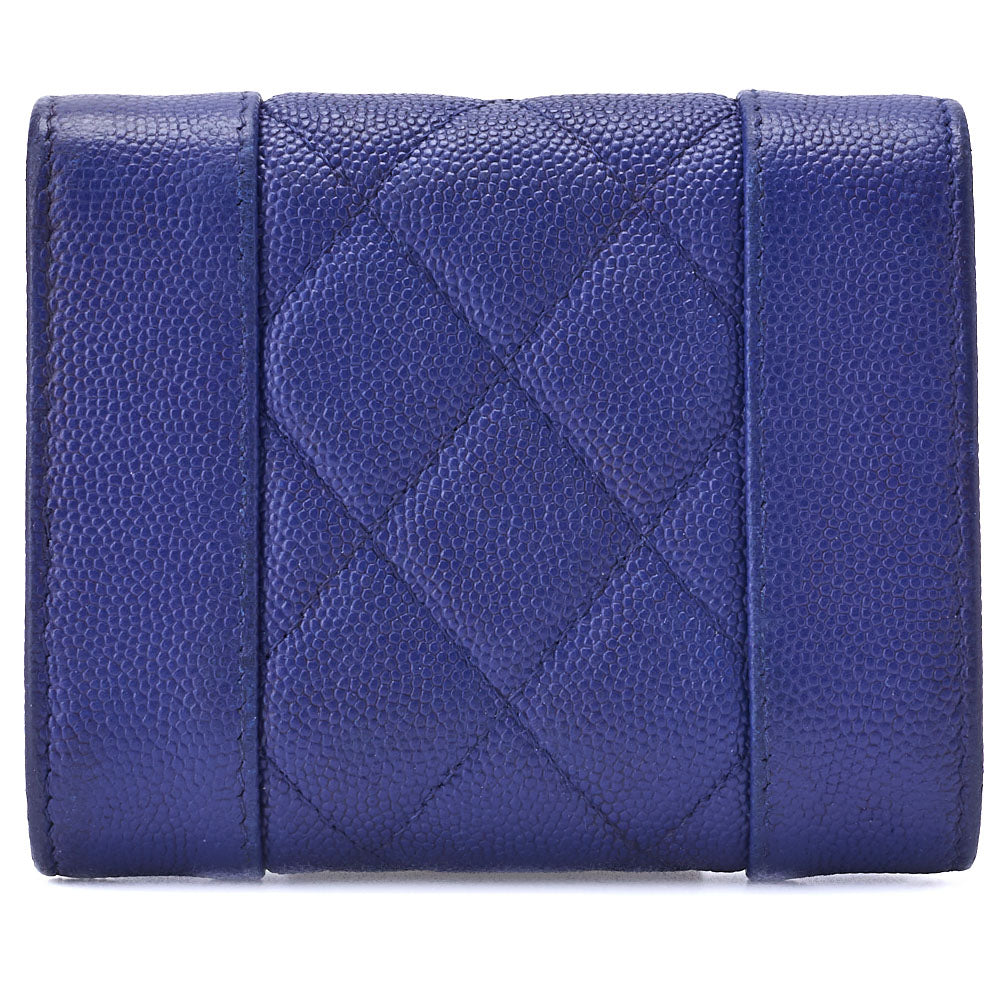 CHANEL Compact Wallet, Matelasse, Tri-Fold, Caviar Skin, Blue, Gold-Tone Hardware, Pre-Owned - Vintage La Charme