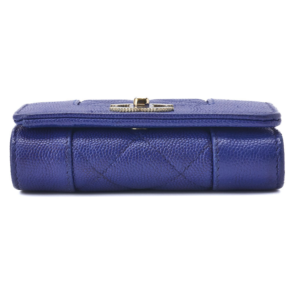 CHANEL Compact Wallet, Matelasse, Tri-Fold, Caviar Skin, Blue, Gold-Tone Hardware, Pre-Owned - Vintage La Charme