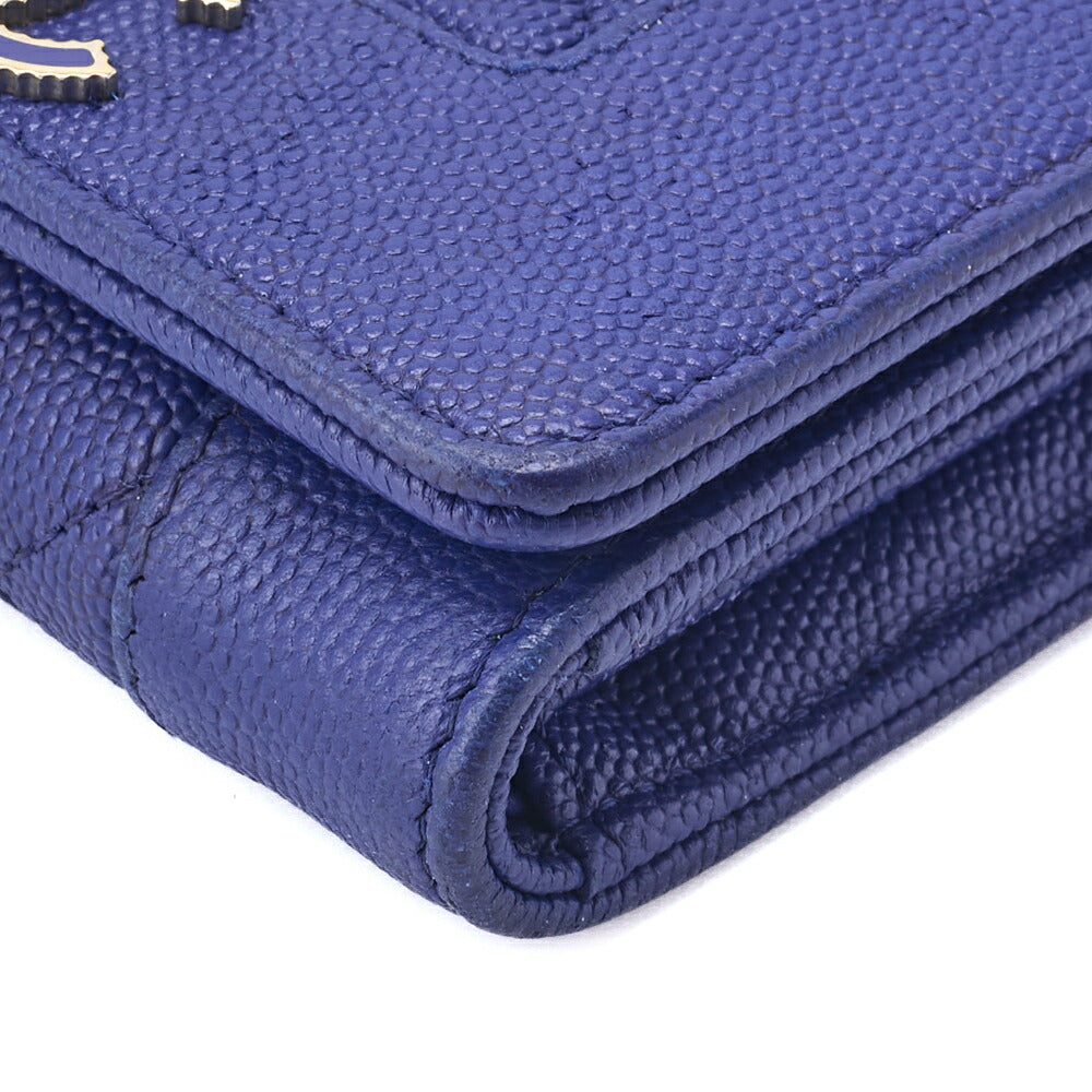 CHANEL Compact Wallet, Matelasse, Tri-Fold, Caviar Skin, Blue, Gold-Tone Hardware, Pre-Owned - Vintage La Charme