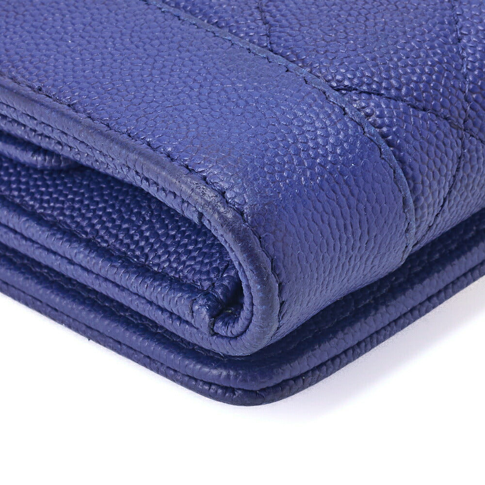 CHANEL Compact Wallet, Matelasse, Tri-Fold, Caviar Skin, Blue, Gold-Tone Hardware, Pre-Owned - Vintage La Charme