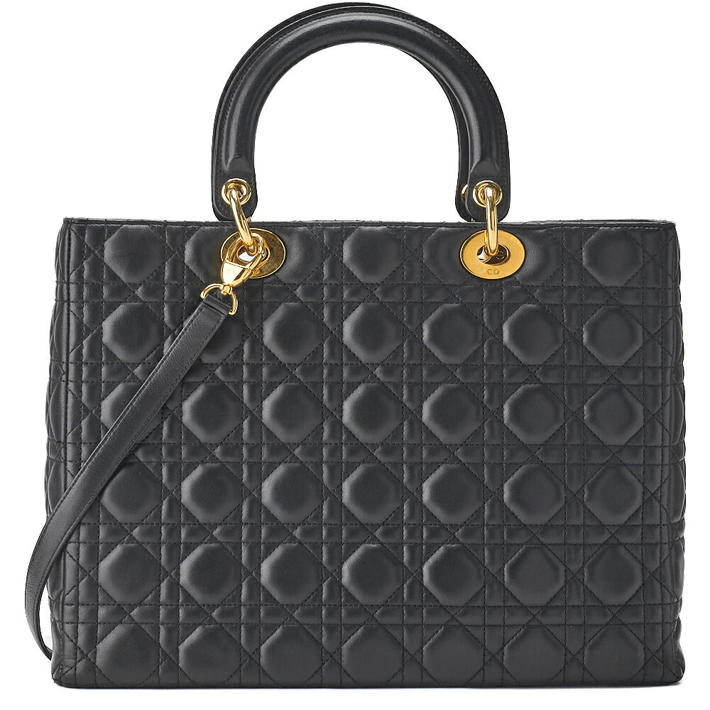 Dior Lady Dior Cannage 2WAY Handbag Lambskin Black Gold-Tone Hardware Pre-Owned - Vintage La Charme