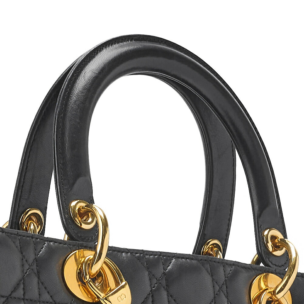 Dior Lady Dior Cannage 2WAY Handbag Lambskin Black Gold-Tone Hardware Pre-Owned - Vintage La Charme