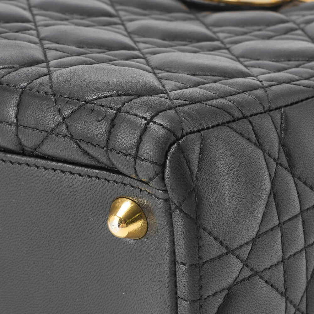 Dior Lady Dior Cannage 2WAY Handbag Lambskin Black Gold-Tone Hardware Pre-Owned - Vintage La Charme