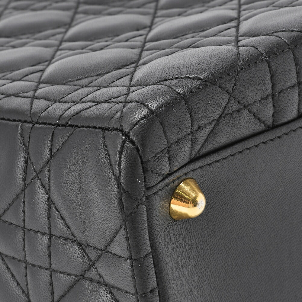 Dior Lady Dior Cannage 2WAY Handbag Lambskin Black Gold-Tone Hardware Pre-Owned - Vintage La Charme