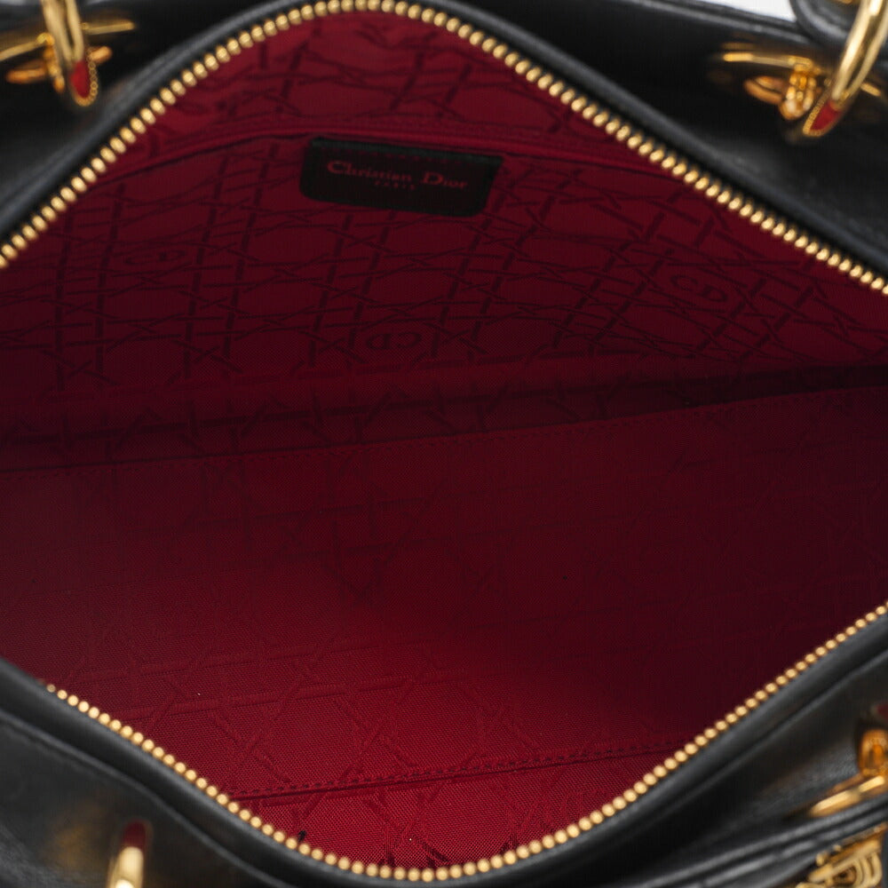 Dior Lady Dior Cannage 2WAY Handbag Lambskin Black Gold-Tone Hardware Pre-Owned - Vintage La Charme