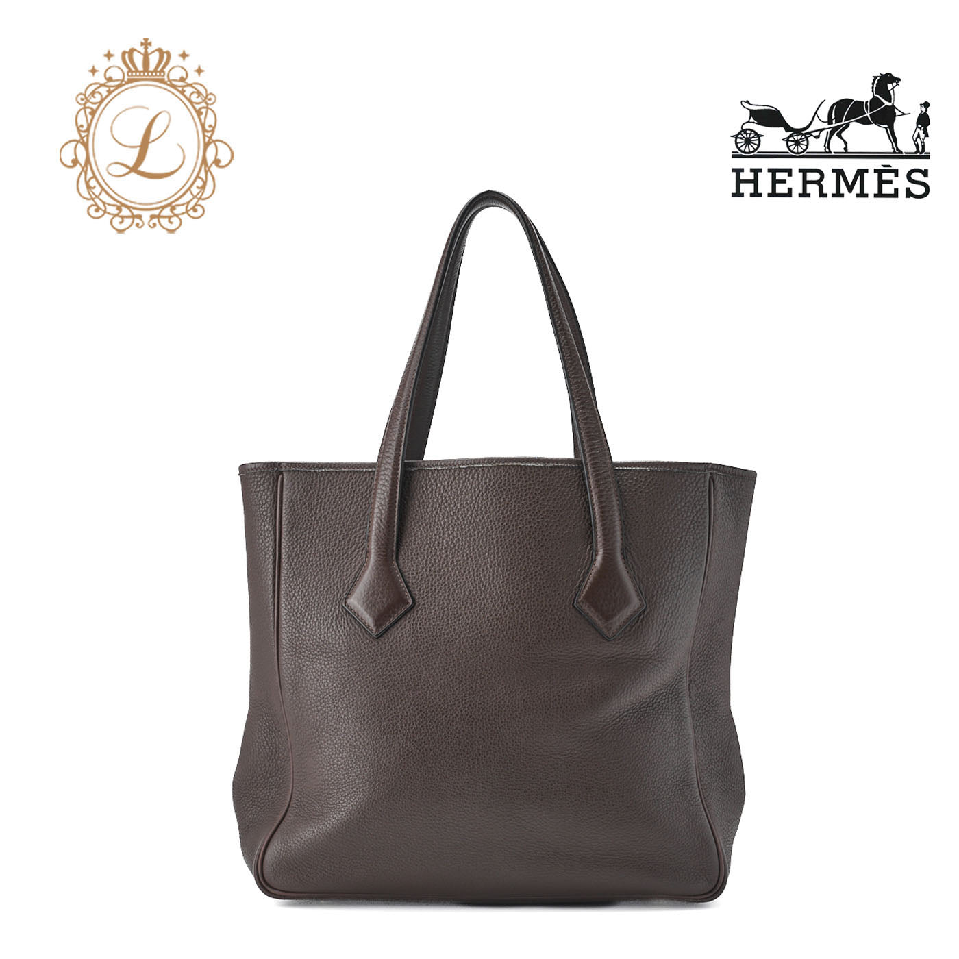 HERMES Victoria Cavas Tote Bag Tryon Clemence Havana Silver-Tone Hardware Pre-Owned - Vintage La Charme