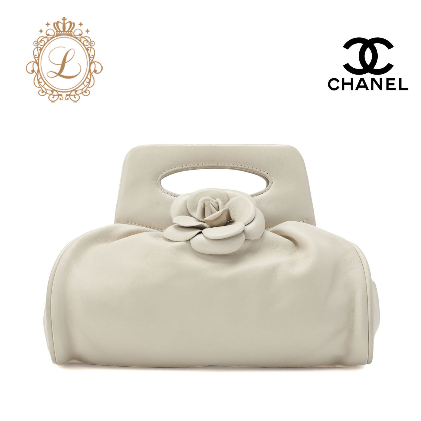 CHANEL Camellia Gamaguchi Handbag Shoulder Bag Lambskin White Silver-Tone Hardware Pre-Owned - Vintage La Charme