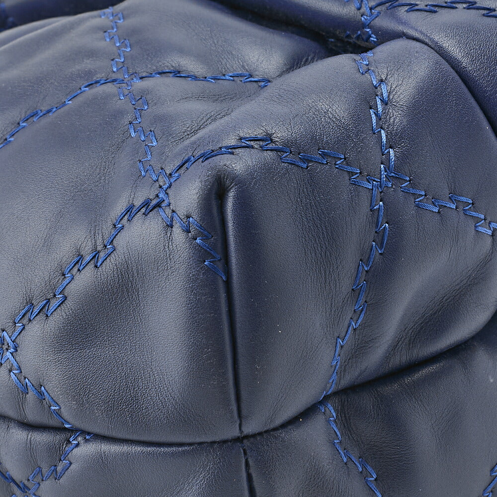 CHANEL Chain Shoulder Bag Matelasse Wild Stitch Deca Coco Lambskin Navy Silver-Tone Hardware Pre-Owned - Vintage La Charme