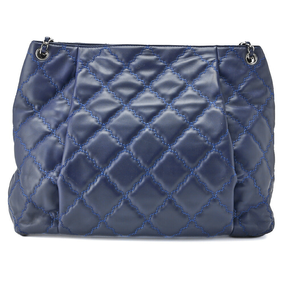 CHANEL Chain Shoulder Bag Matelasse Wild Stitch Deca Coco Lambskin Navy Silver-Tone Hardware Pre-Owned - Vintage La Charme