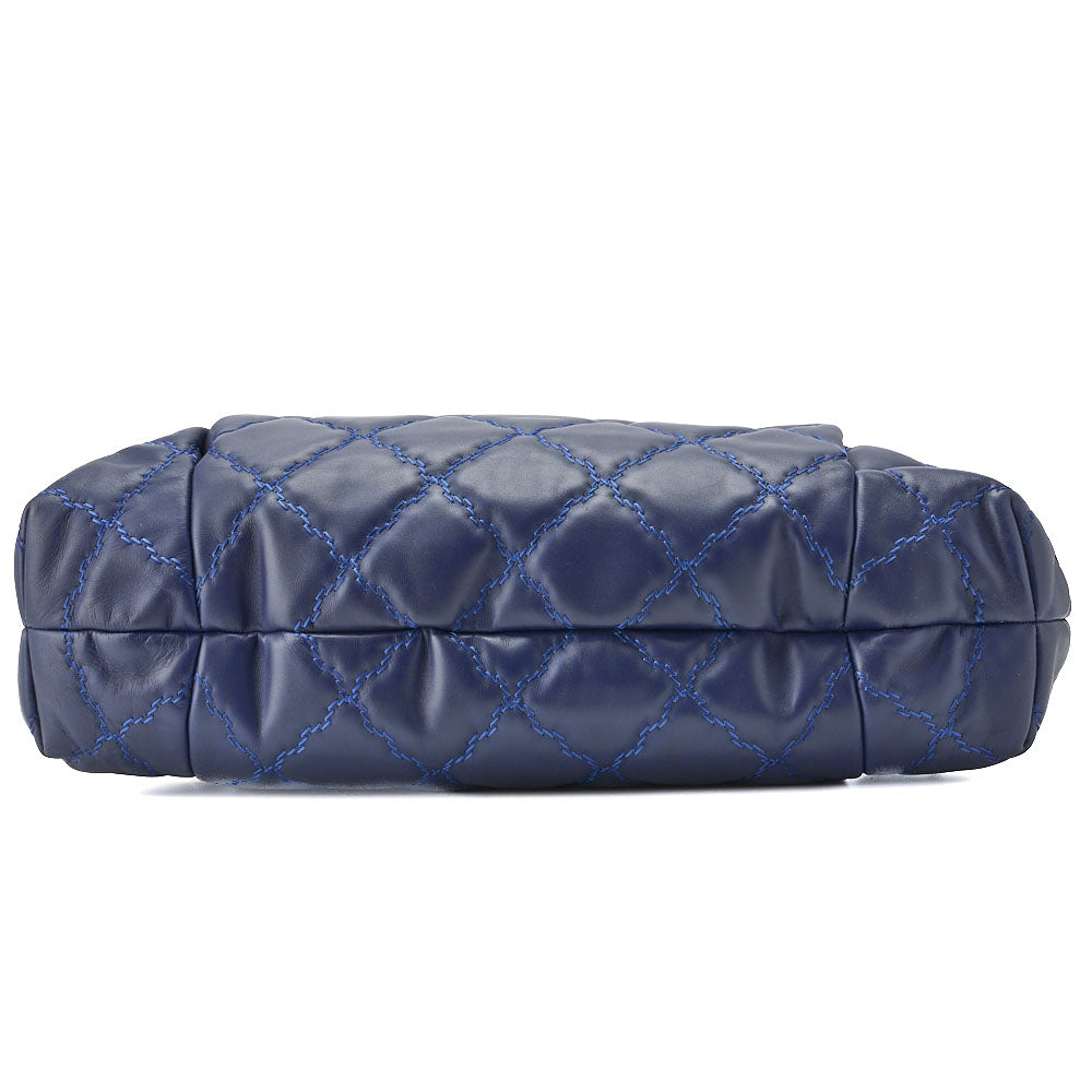 CHANEL Chain Shoulder Bag Matelasse Wild Stitch Deca Coco Lambskin Navy Silver-Tone Hardware Pre-Owned - Vintage La Charme
