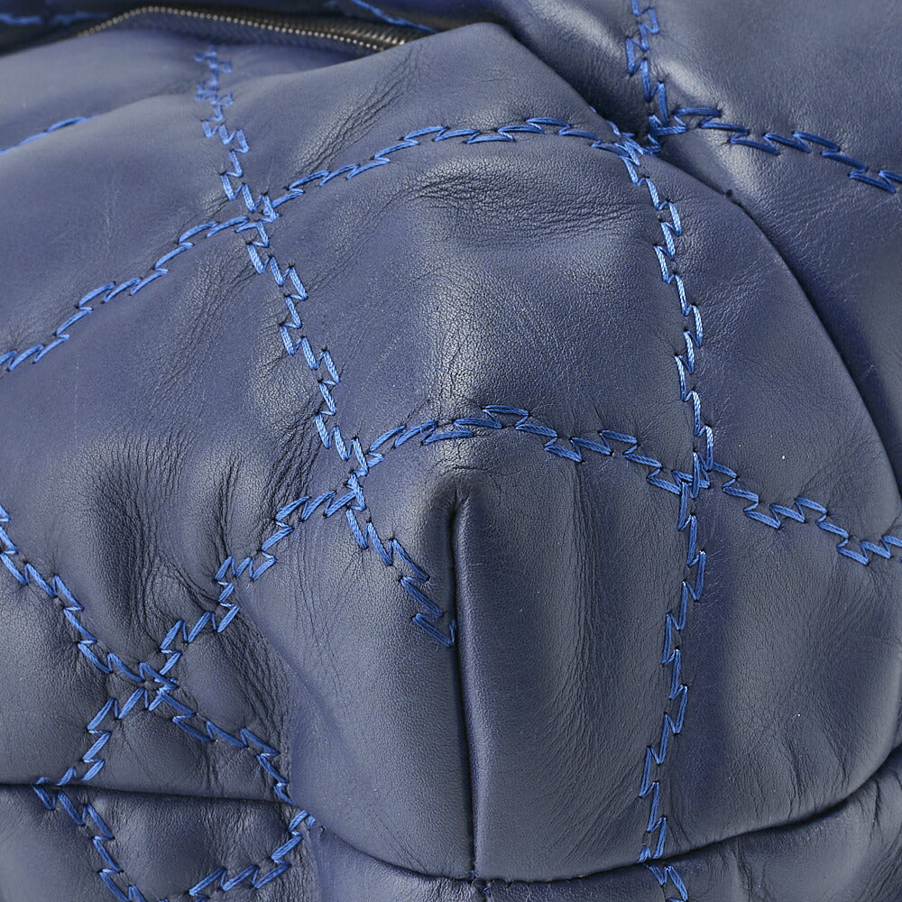 CHANEL Chain Shoulder Bag Matelasse Wild Stitch Deca Coco Lambskin Navy Silver-Tone Hardware Pre-Owned - Vintage La Charme