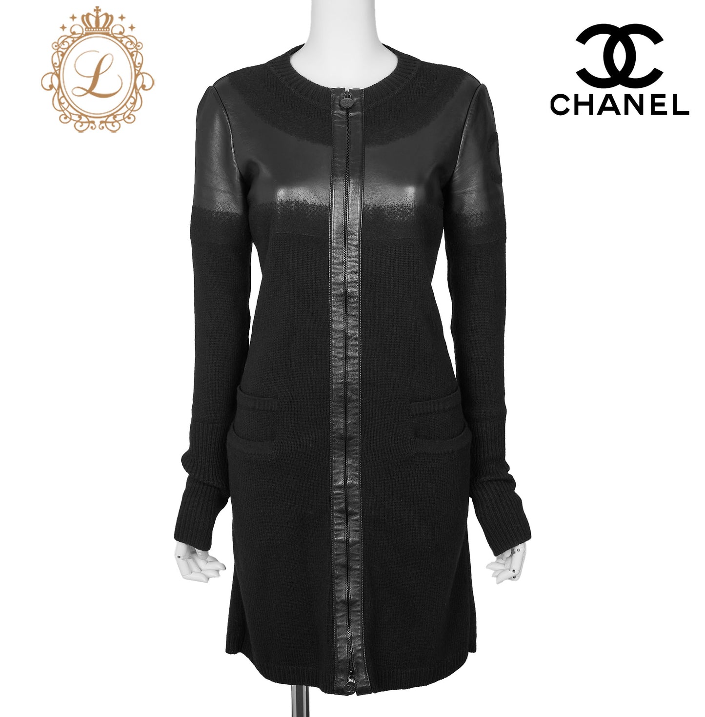 CHANEL Outerwear Coat, Coco Mark, Leather, Black, Silver-Tone Hardware, Pre-Owned - Vintage La Charme