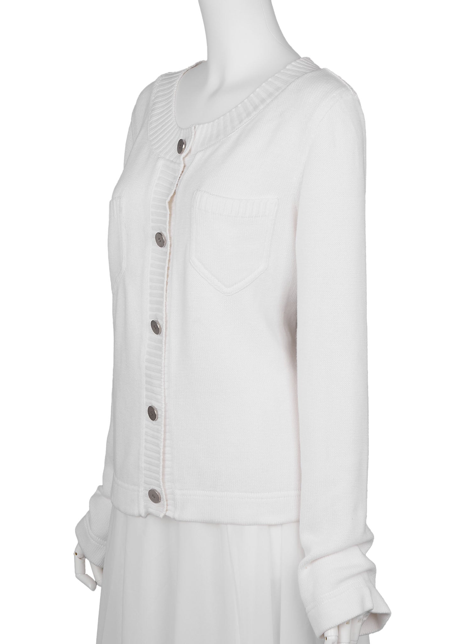 CHANEL Cardigan, Long Sleeve, Knit, Cotton, White, Pre-Owned - Vintage La Charme