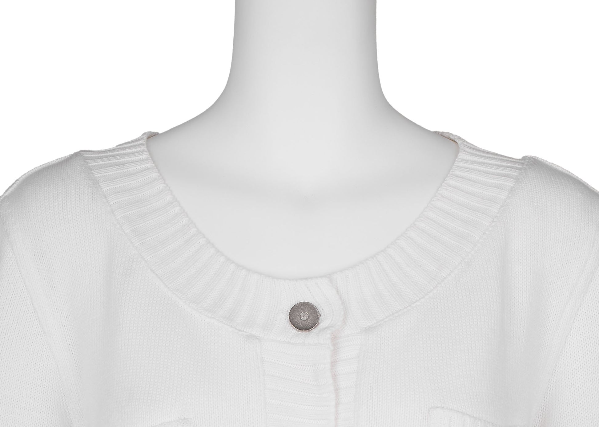 CHANEL Cardigan, Long Sleeve, Knit, Cotton, White, Pre-Owned - Vintage La Charme