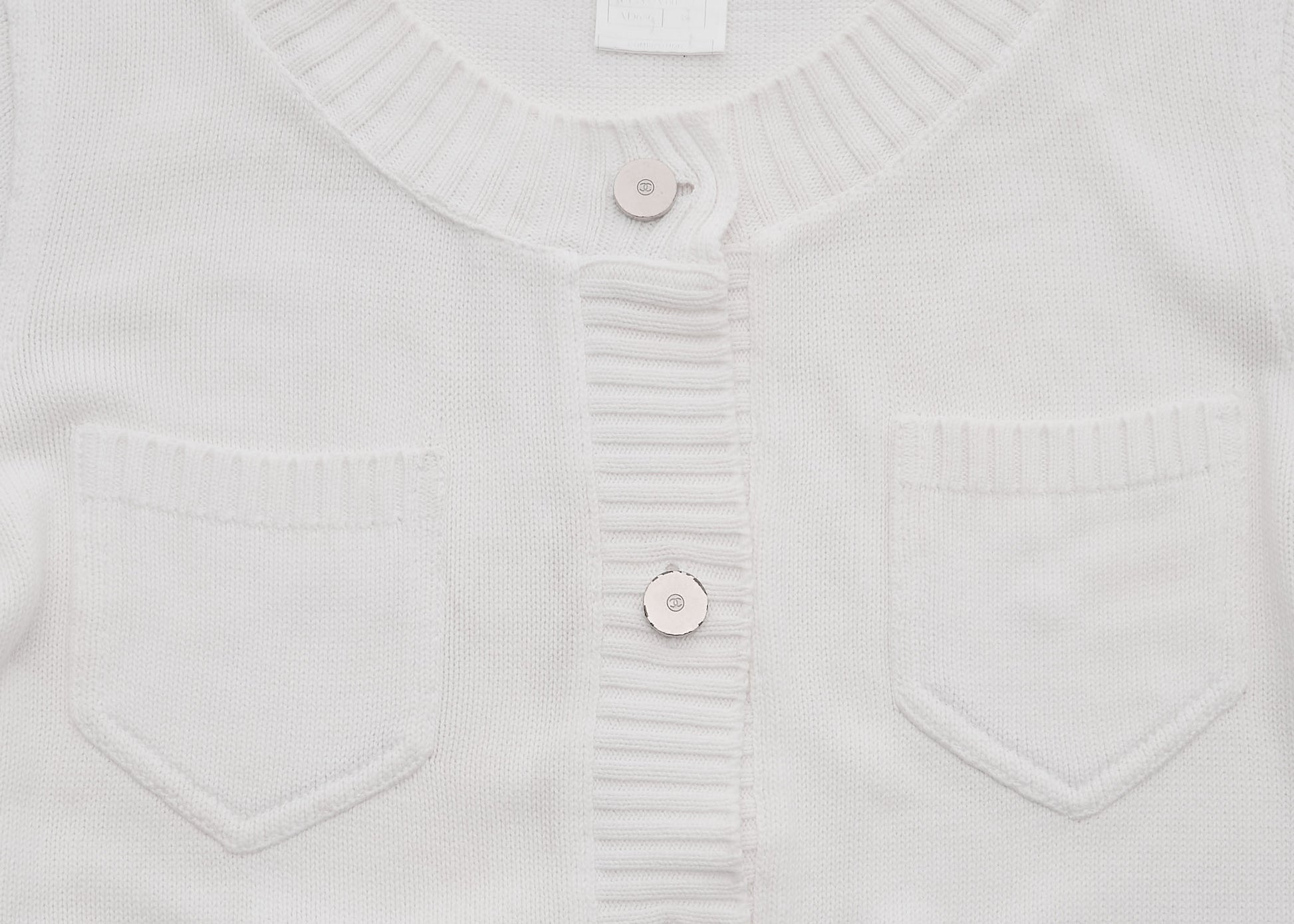 CHANEL Cardigan, Long Sleeve, Knit, Cotton, White, Pre-Owned - Vintage La Charme