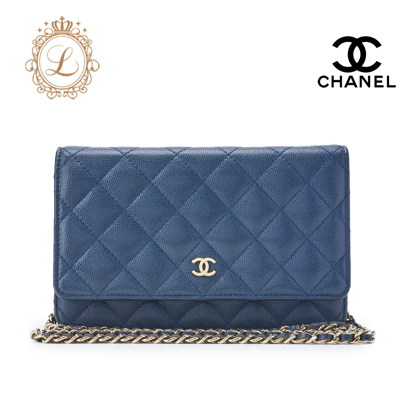 CHANEL Chain Wallet, Matelasse, Caviar Skin, Blue, Gold-Tone Hardware, Pre-Owned - Vintage La Charme