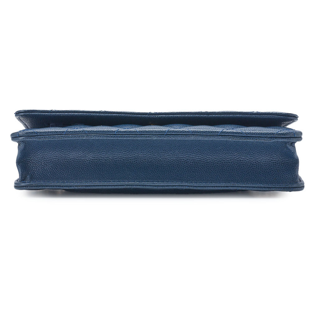 CHANEL Chain Wallet, Matelasse, Caviar Skin, Blue, Gold-Tone Hardware, Pre-Owned - Vintage La Charme