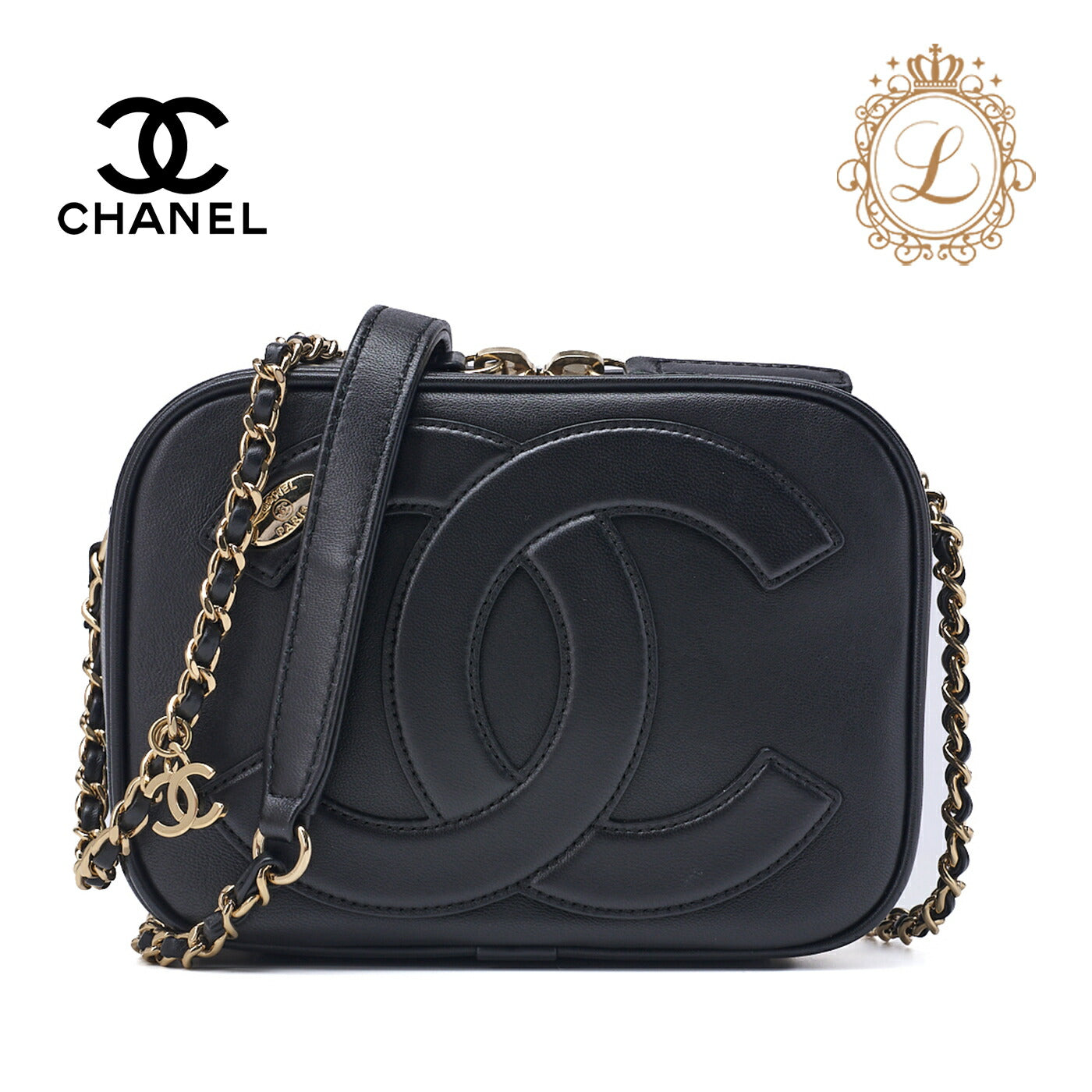 CHANEL Shoulder Bag, Matelasse, Round Zipper, Lambskin, Black, Gold-Tone Hardware, Pre-Owned - Vintage La Charme
