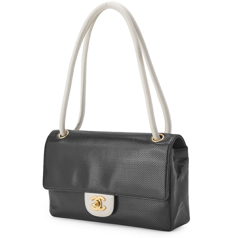 CHANEL Shoulder Bag, Punching, Leather, Black, Gold-Tone Hardware, Pre-Owned - Vintage La Charme