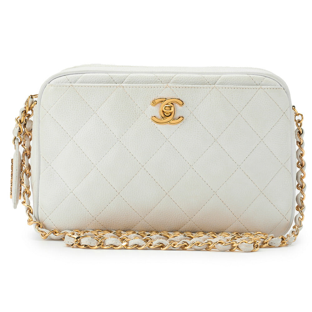 CHANEL Shoulder Bag Matelasse Turn Lock Chain Shoulder Caviar Skin White Gold-Tone Hardware Pre-Owned - Vintage La Charme