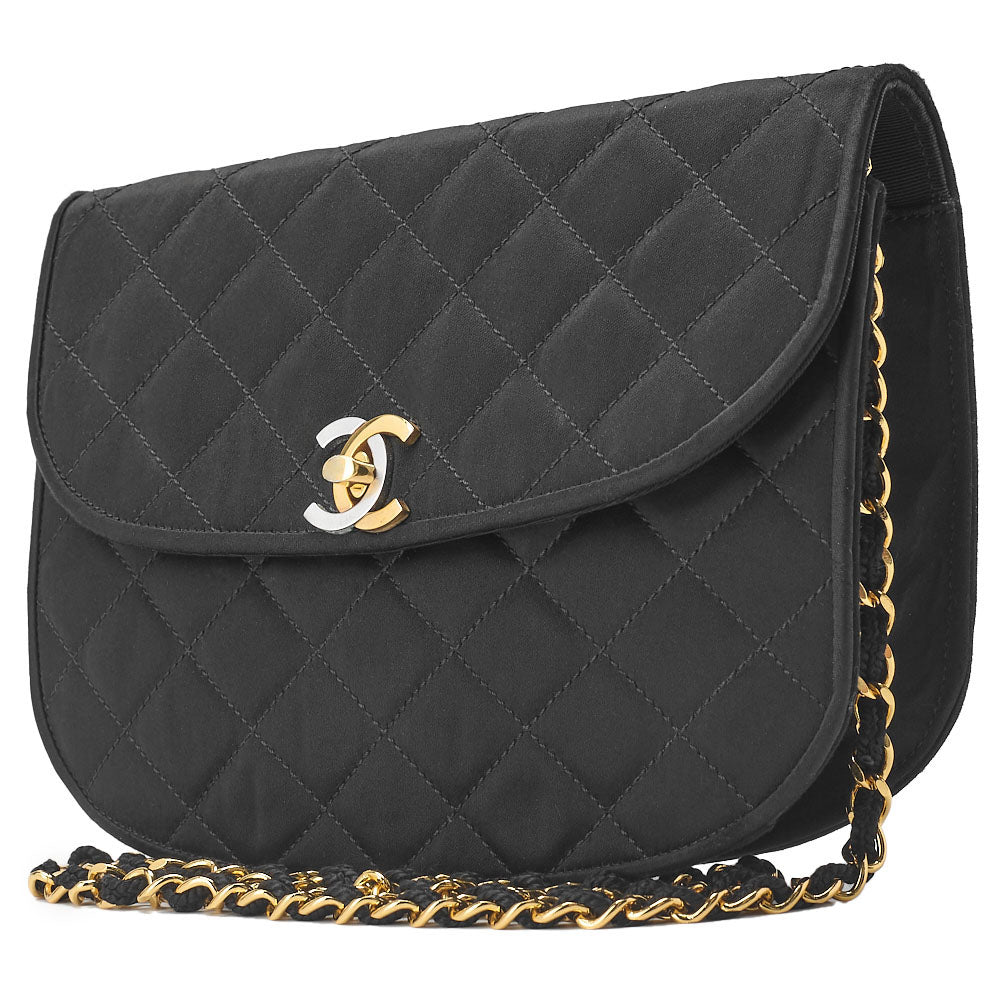 CHANEL Shoulder Bag, Matelasse, Chain Shoulder, Satin, Black, Gold-Tone Hardware, Pre-Owned - Vintage La Charme